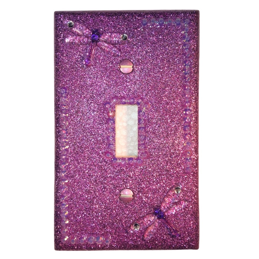 Hand Decorated Dragonflies Purple 3D Single Toggle Switch Wallplate Cover